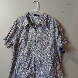 Vintage Basic Editions Woman's Casual Floral Shirt - Red and Green